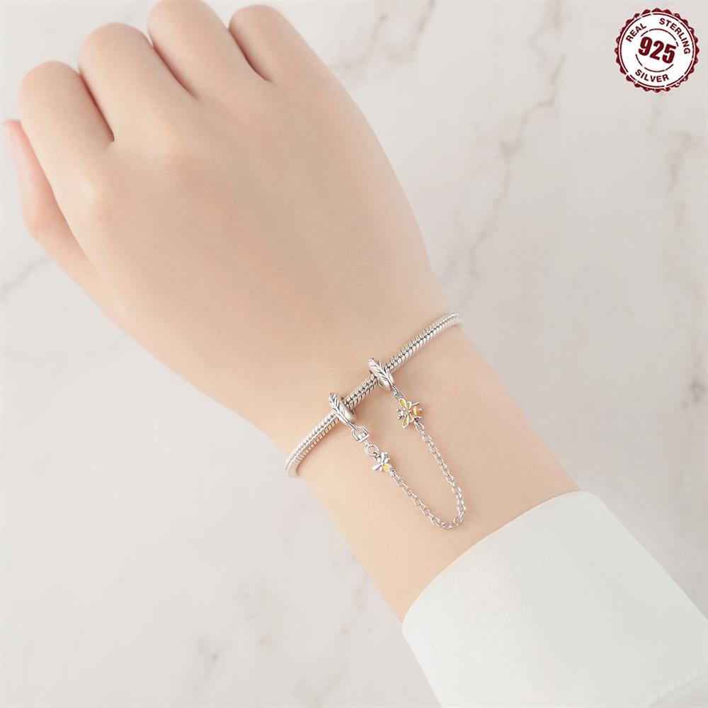 Authentic Original Copper Metal Charm Bead Components Luxury Bee Insect Secure Safety Chain Bead Components Compatible With Bracelet High Quality