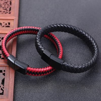 Men Bracelet Imitation Leather Lightweight Wear-resistant Retro Style Faux Leather Braided Wristband Streetwear Accessories