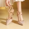 Augustine Rivet High Heels Women's 2025 New Summer Temperament Baotou Hollow Sandals Nude Gentle Single Shoes
