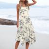 Lässiges, modisches Damen-Midikleid mit Rundhalsausschnitt, ärmellos, Blumendruck, unregelmäßiger Saum