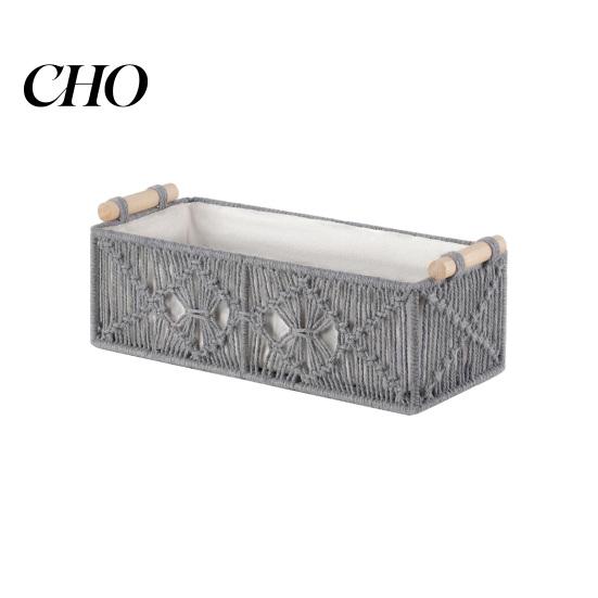 Space-saving Storage Organizer Box with Wooden Handles Large Capacity Basket Divided Woven Design Countertop for Cosmetics And Sundries Clutter-free S серый