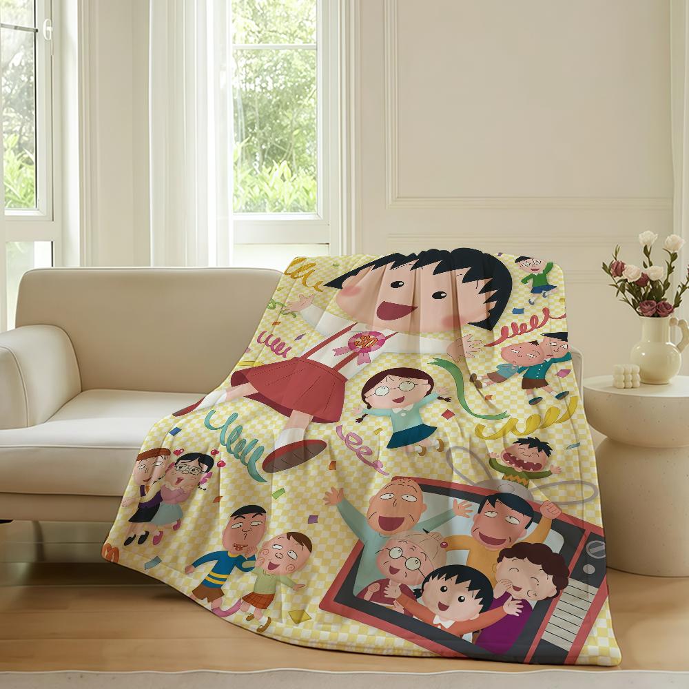 Anime Chibi maruko chan Blanket For Sofa Office Bed Plane Travel Sleep Read Relax Camping Soft And Warm