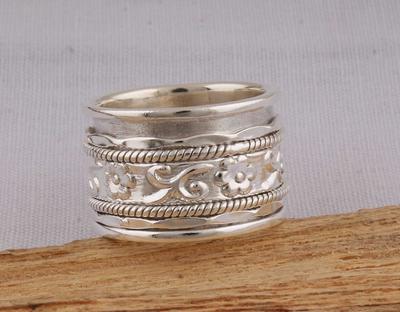 Anillo de plata de ley 925, banda giratoria de meditación, joyería hecha a mano de diseñador Boho