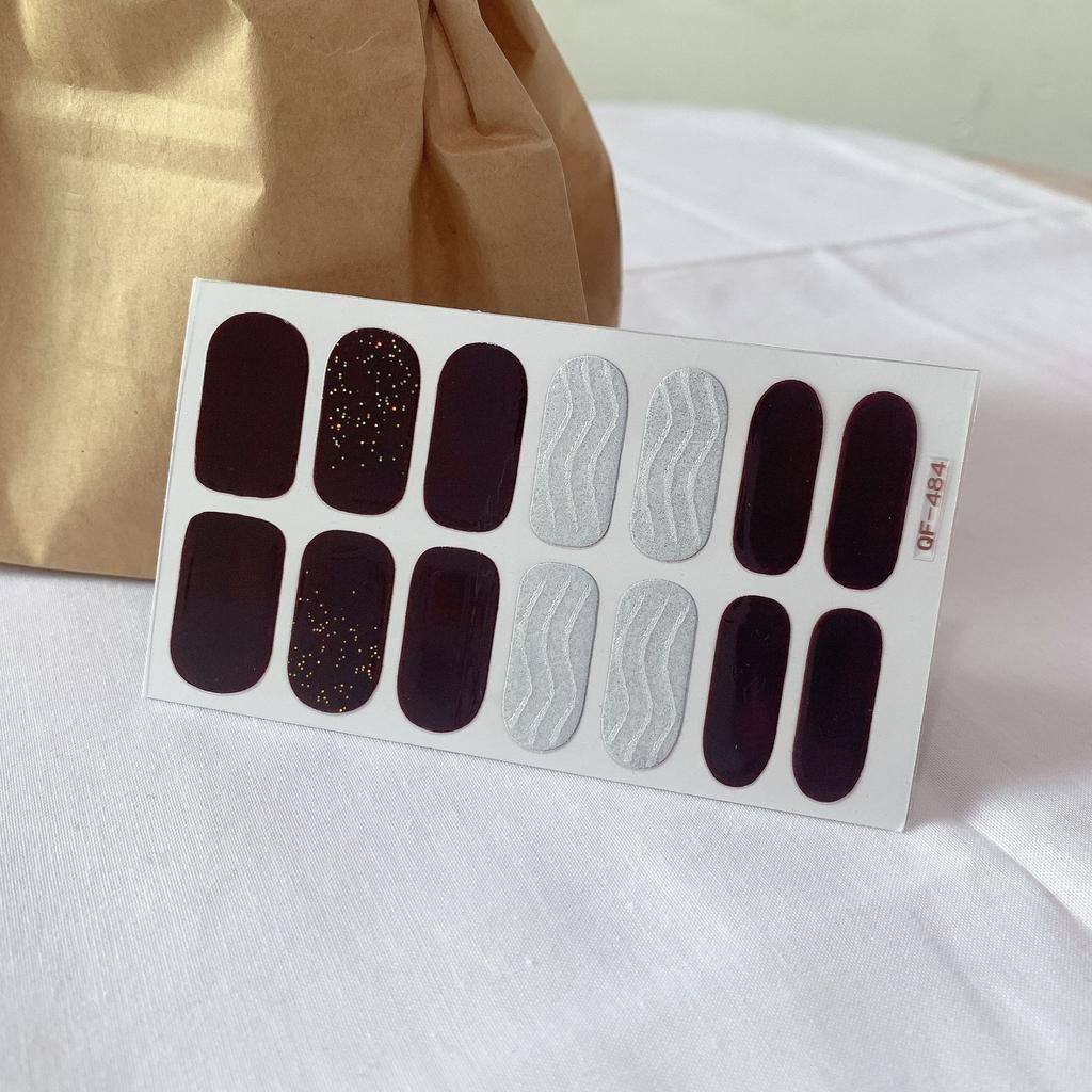 Leopar Desenli Tırnak Sanatı Etiketi Cam Mor İnternet Ünlüsü Tam Etiket Küçük Taze Nude Tırnak Etiketi