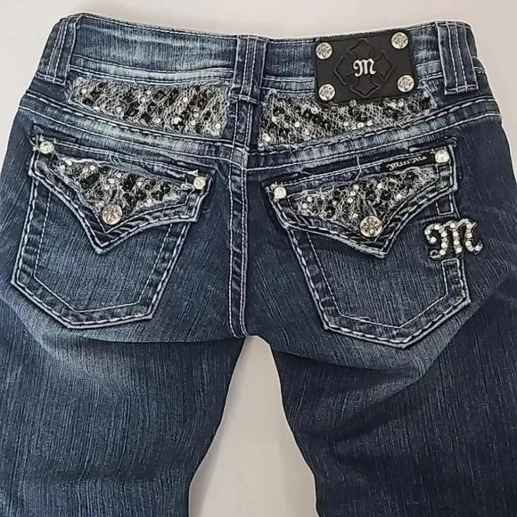 GLYDE Gothic Womens Diamond Embroidery Jeans Vintage Low Rise Flared Jeans Women Retro Y2k Baggy Denim Pants High Streetwear Trousers