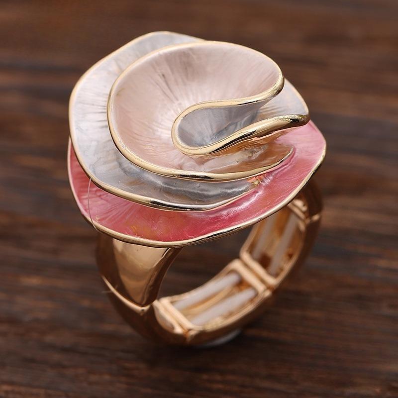 Color Painting Oil Geometric Rose Elastic Ring, Fashionable and High-end Women's Versatile Ring