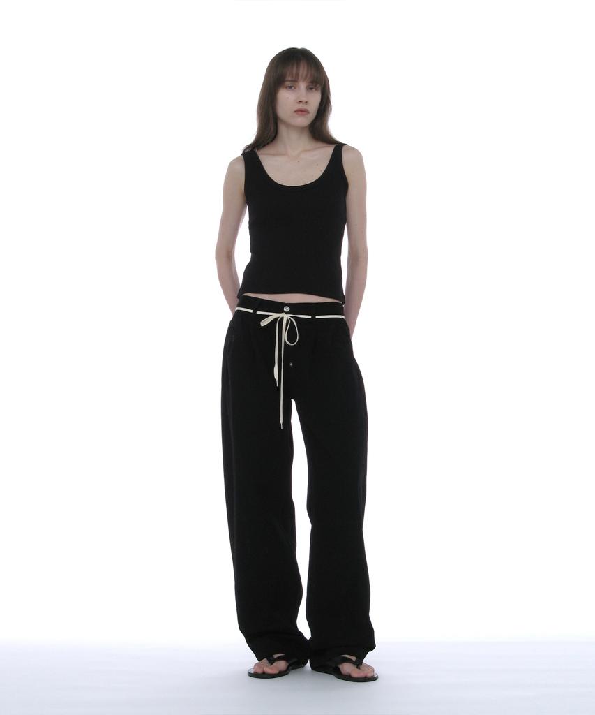PARTIMENTO WOMEN Drawstring Reworked Pleated Baggy Jeans_Black