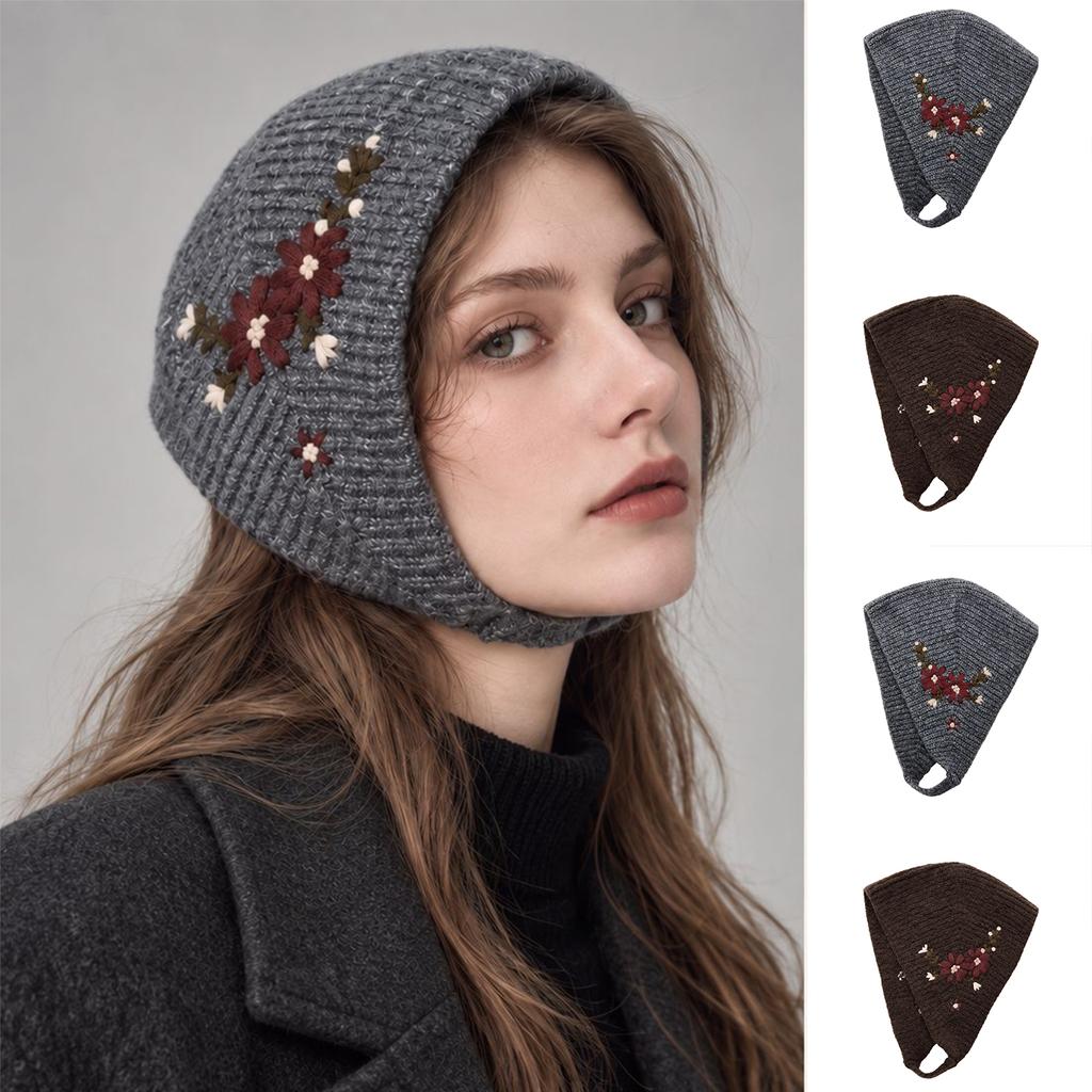 Women's Vintage Embroidered Floral Headscarf Warm Hair Wrap Hat Headwear for Winter