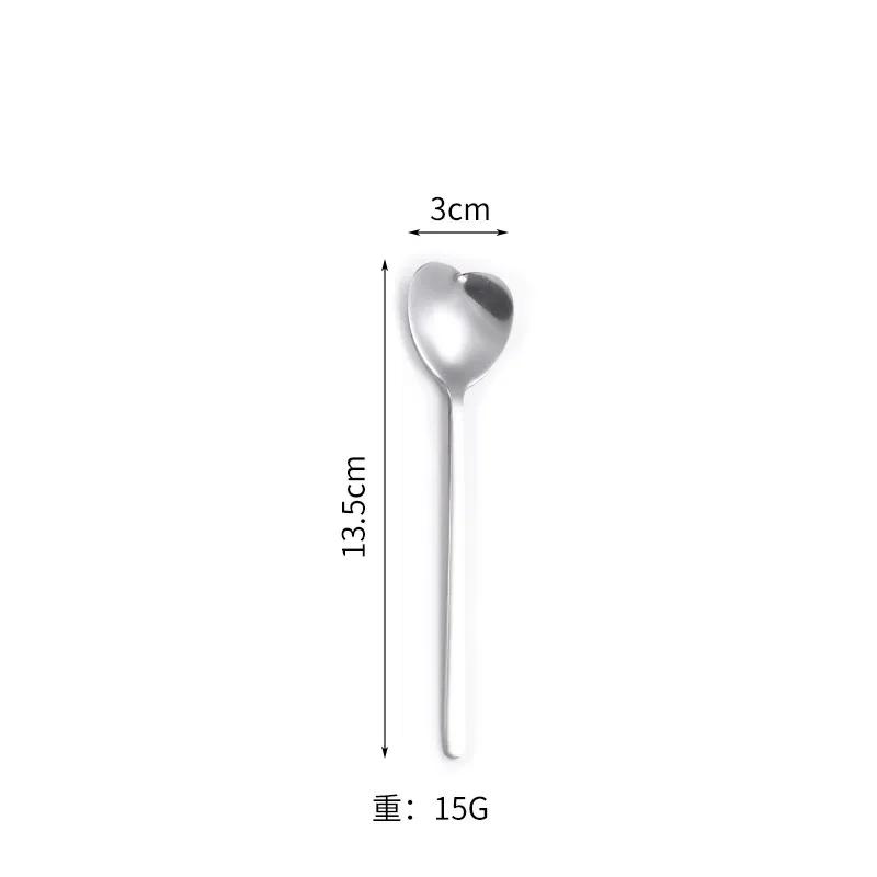 Stainless Steel Heart-Shaped Head Spoons Creative Home Tableware Teaspoon Coffee Ice Cream Honey Mixing Spoon Kitchen Dinnerware