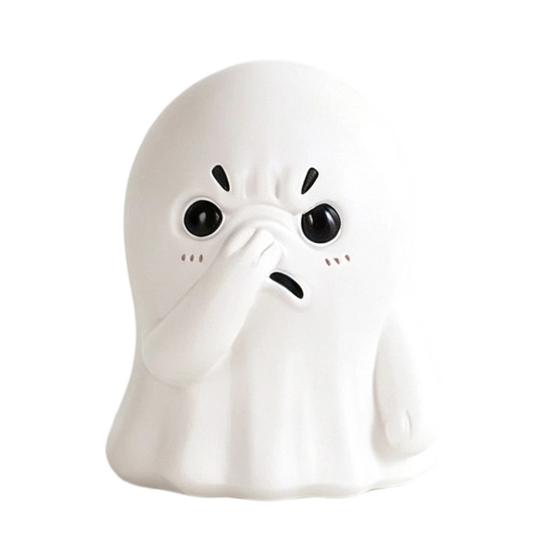 Ghost Ornament, Compact Resin Decorative Figurine, Nose-Covering Ghost Shape Halloween Figure, Naughty Ghost Tabletop Party Decoration белый