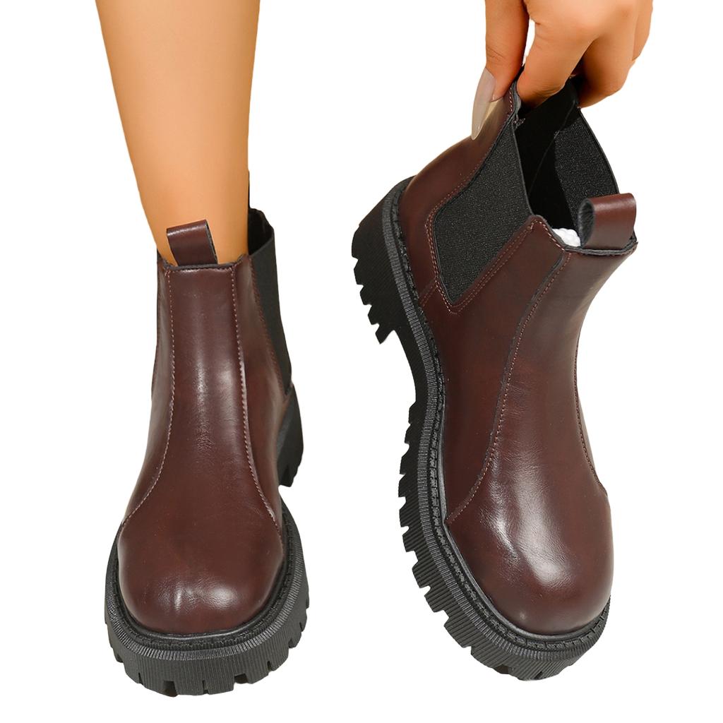 Women's Leather Boots with Heel and Round Toe for Winter