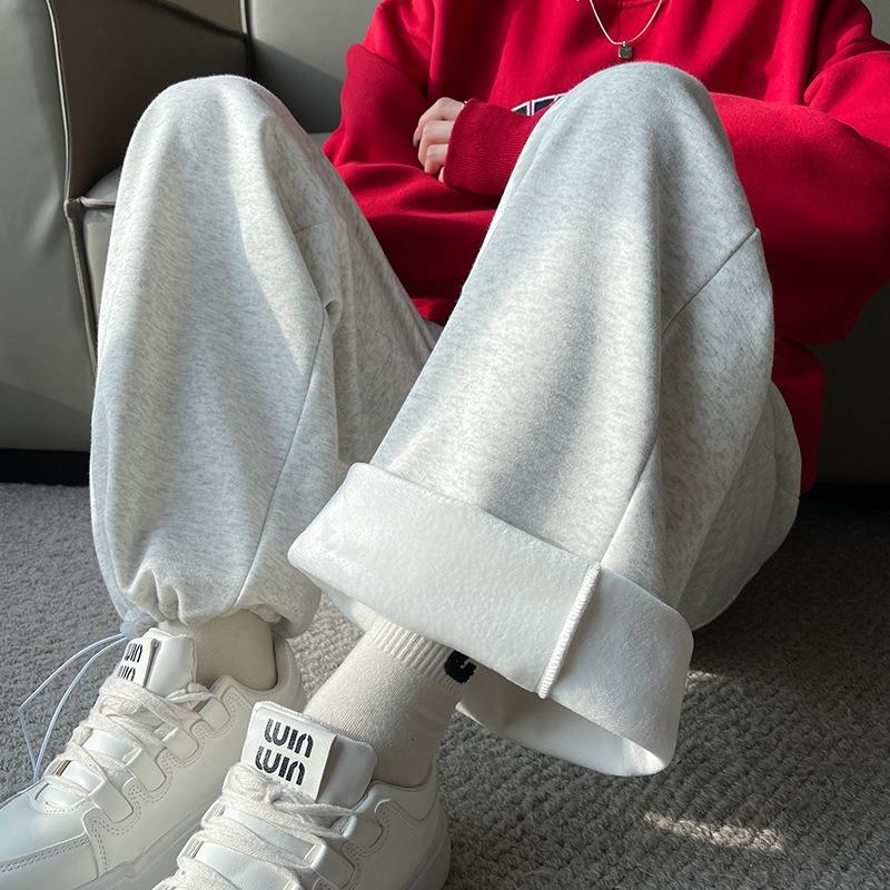 Light Gray Sweatpants Women's Autumn and Winter New High-waisted Small Loose Casual Narrow Version Straight-leg Pants Fleece Sweatpants