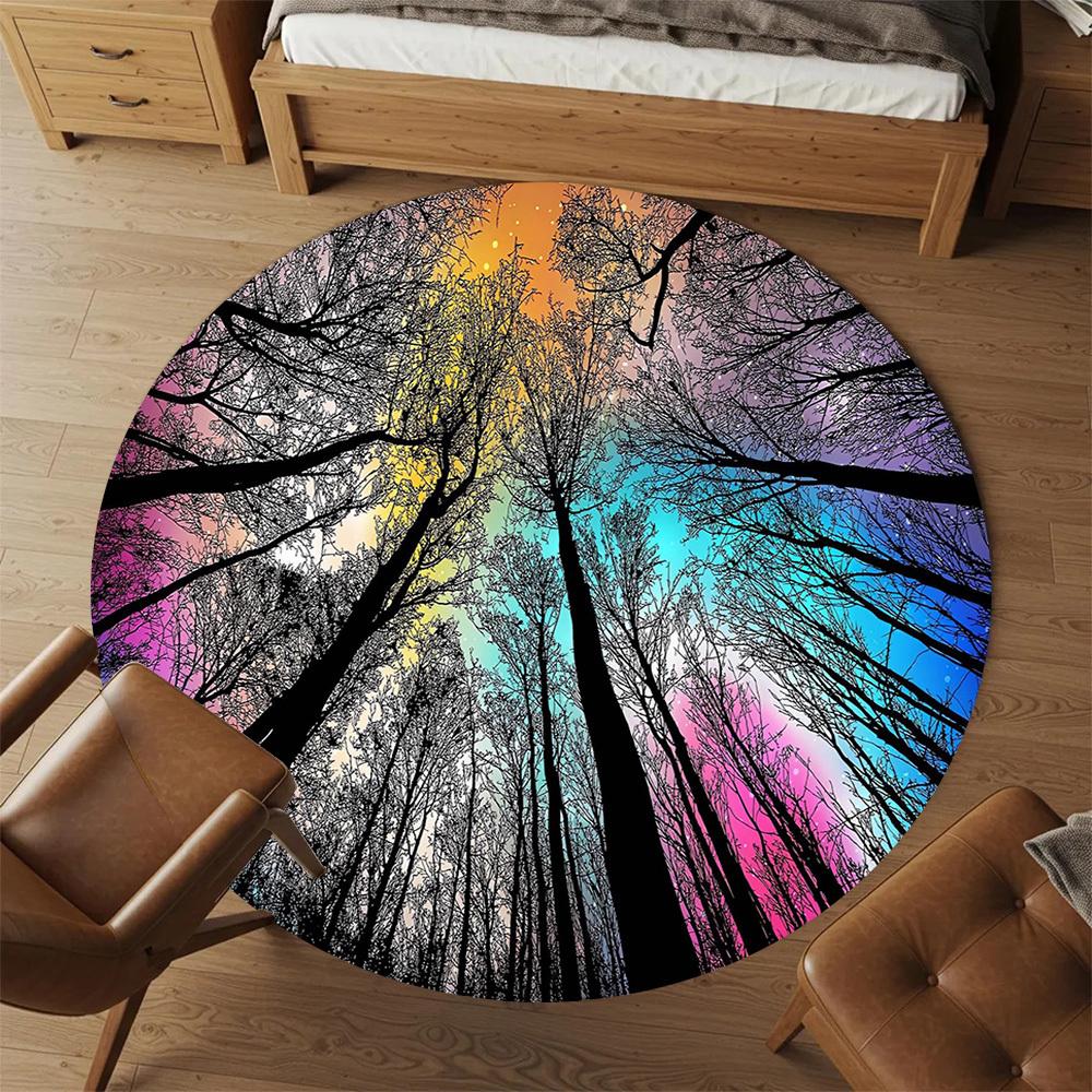 1pc Forest Sky Pattern Office Round Rugs, Under Chair Round Rugs for Living Room, Bedroom, Bathroom Decoration Carpet 091817