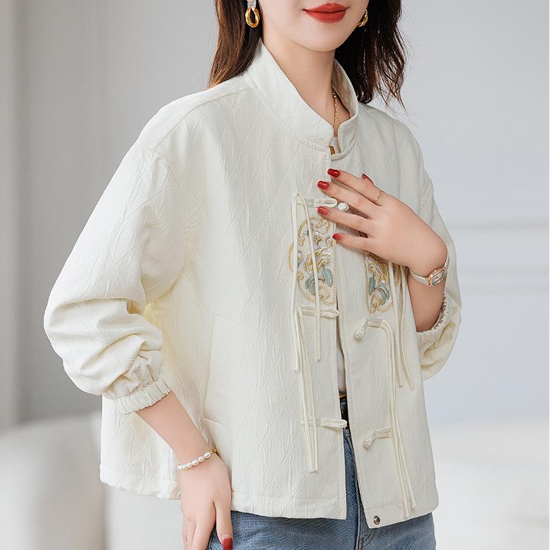 

Женская короткая куртка с вышивкой весна-осень 2024 года — стильный, стройнящий дизайн L (recommended for 115-130 jin) белый