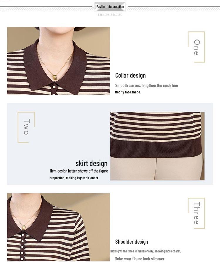 2026 Women's Autumn Striped Knit Sweater with Wool Collar