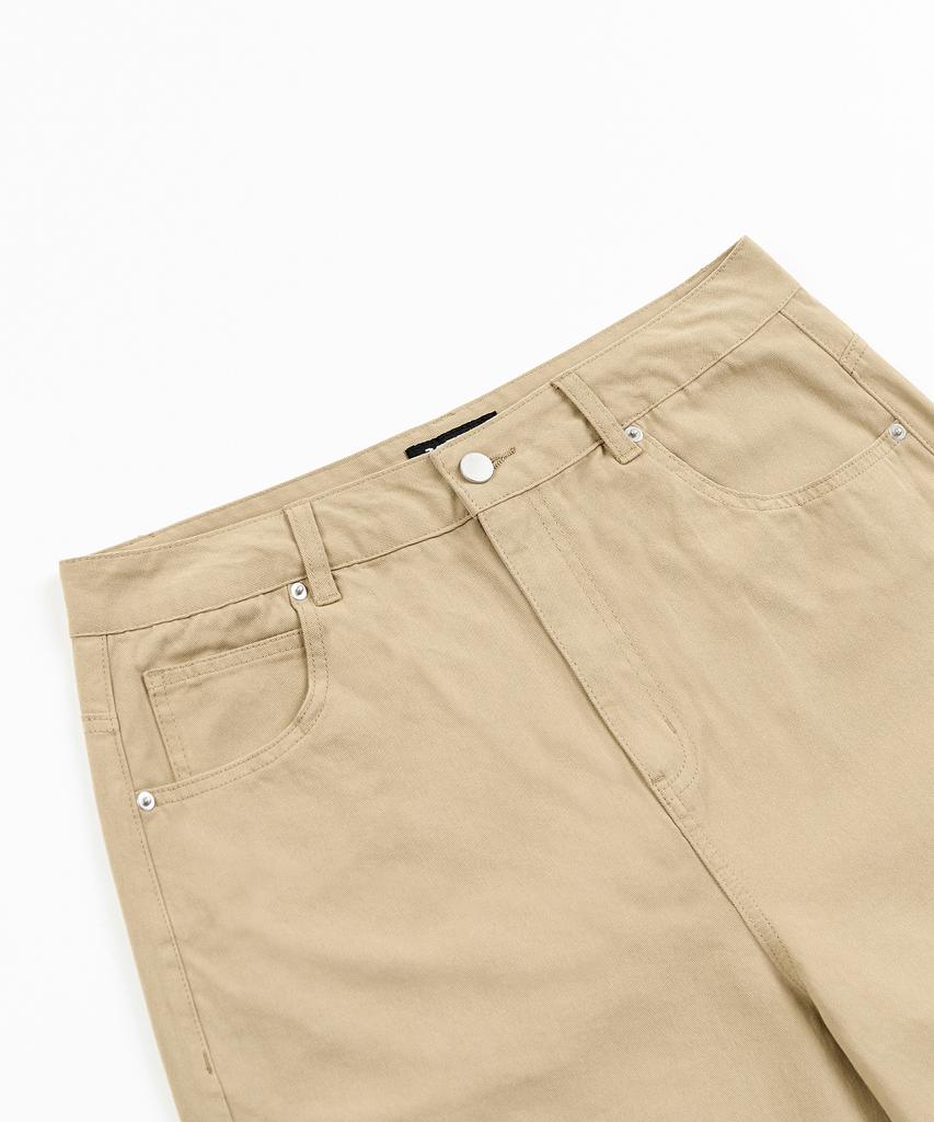 TOFFEE [Summer Special Fabric] Curved Wide Cotton Pants (Beige)