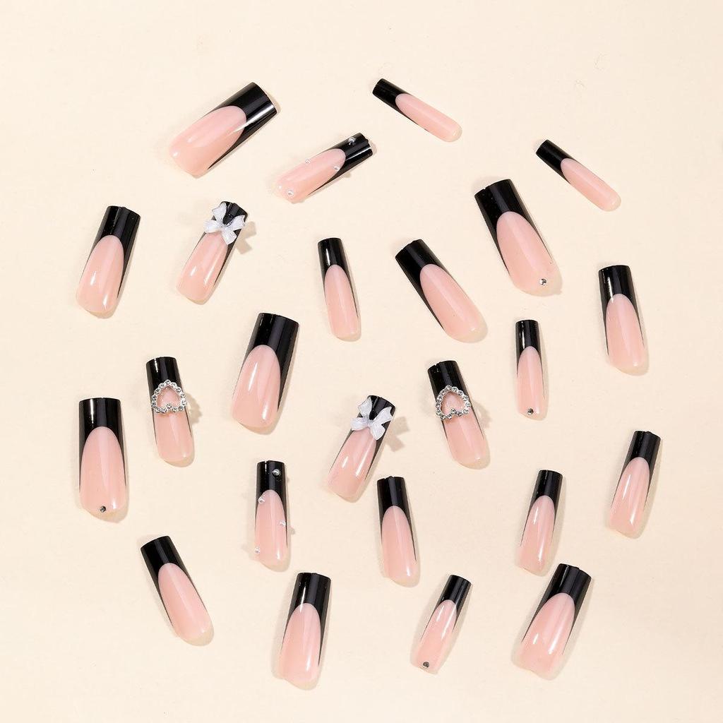 Black French Bow Pearl Heart Detachable Wearable Nail Patches