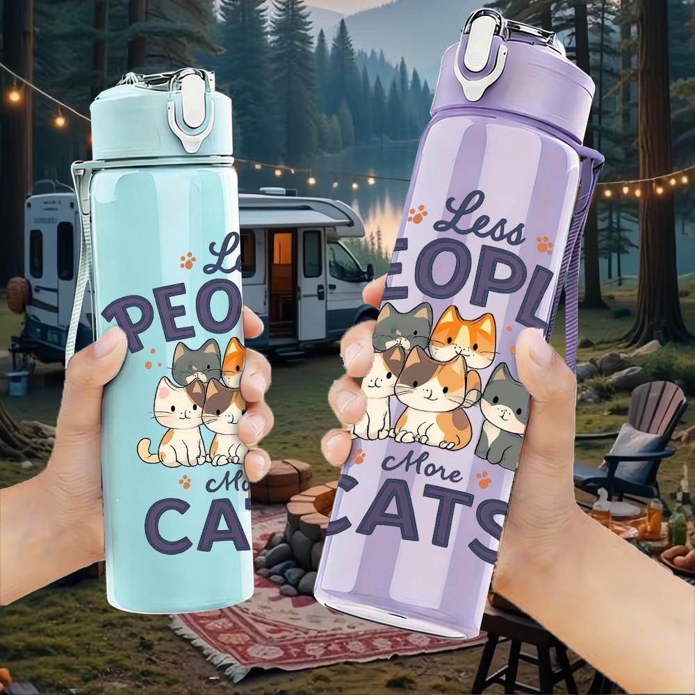 1PC Lets People Love Cats Letter 750ml Color Plastic Sports Water Bottle Leakproof Flip Straw Lid Suitable for Sports Office Home Use