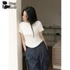 Women's Straight Shoulder Slim-Fit Round Neck Short Sleeve T-Shirt