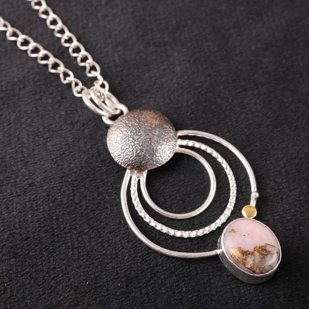 Pink Copper Turquoise Handmade Gemstone Pendant, 925 Solid Sterling Silver Pendant Antique Jewelry, For Engagement Gift