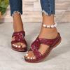 Foreign trade large size 2025 summer new casual round head cross belt hollow high heel women's wedge heel slippers