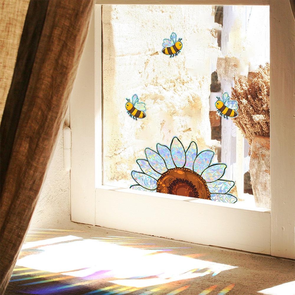 Kreative Sonnenblume Kleine Biene Glastür und Fenster Antistatische Fensteraufkleber