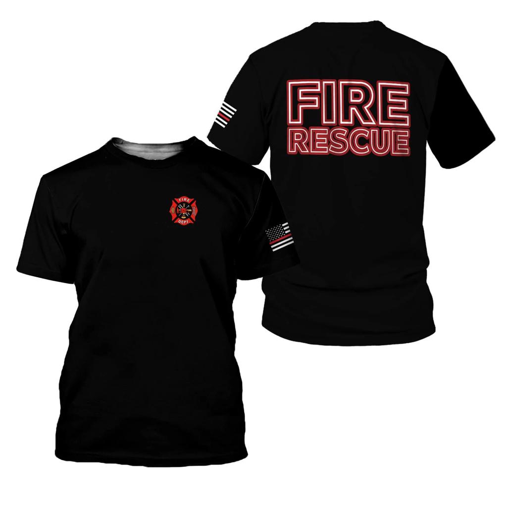 Summer Round Neck 3D Firefighter Print Top Fashionable Casual Short Sleeved Men's T-shirts