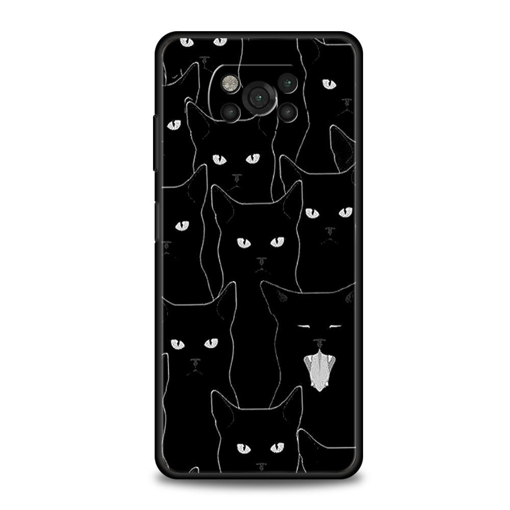 Black Cat Cartoon Cute Phone Case For For Xiaomi Poco X5 Pro X4 X3 NFC F5 Pro F4 F3 GT M5 M4 Pro 5G M3 C51 C50 C55 Soft Cover