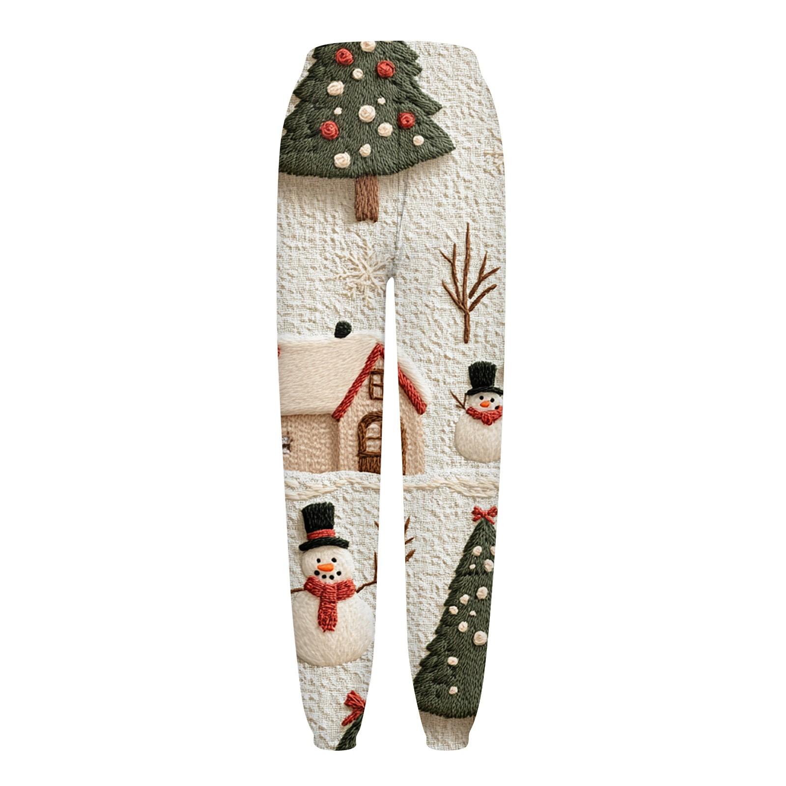 Женские повседневные брюки с завязками на резинке и рождественским принтом — фото 4