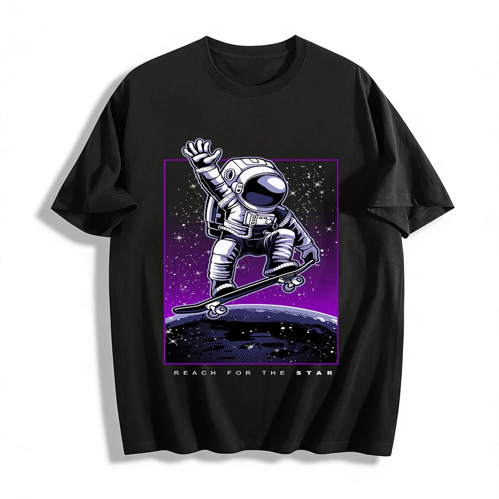 Astronaut Skateboarding Graphic Casual Unisex Trendy Tee Pure cotton T-shirt XXS