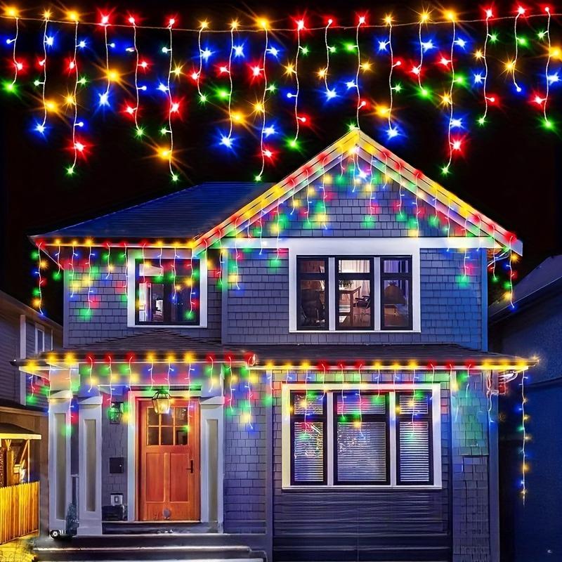 Solar Powered Icicle LED Lights Weatherproof Christmas String Lights Uses for Fence Tree Eaves Decor