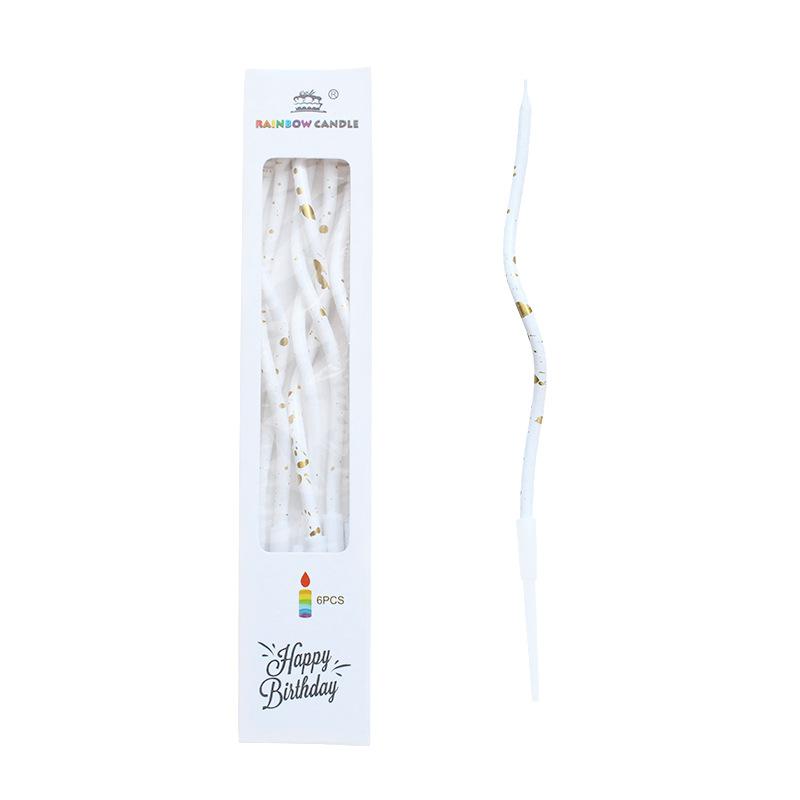 

Black and White Gold Dot Birthday Cake Curve Candle Creative Party Spiral 6 Boxed Baking Decoration Candles A15 white gold candle