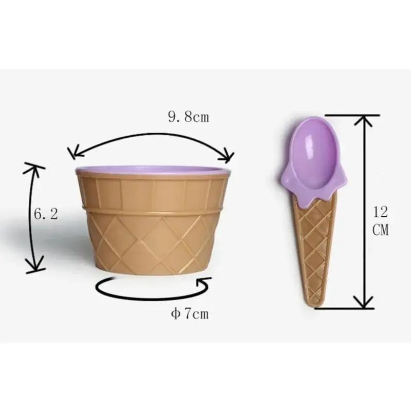 1 Pcs Ice Cream Bowl Set Double Layer Plastic Cup Creative Mixing Bowl Ice Cream Cone Shape DIY Ice Cream Tools