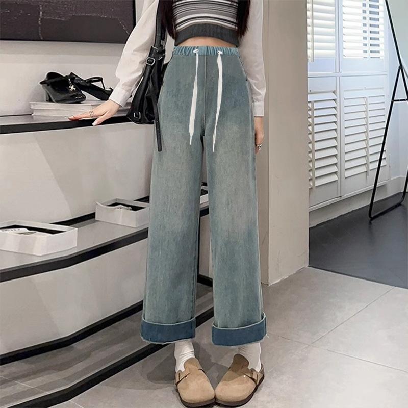 

5 maternity pants pig nose drawstring pocket casual pants simple wide-leg pants autumn wear nine-point pants straight-leg pants M