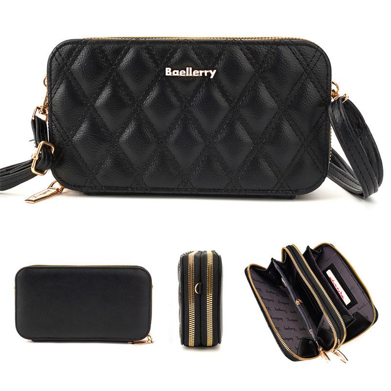 

Baellerry женские модные сумки на плечо из искусственной кожи, сумка для телефона для дам, классический кошелек на молнии с держателем для карт 20*11*4.5cm чёрный