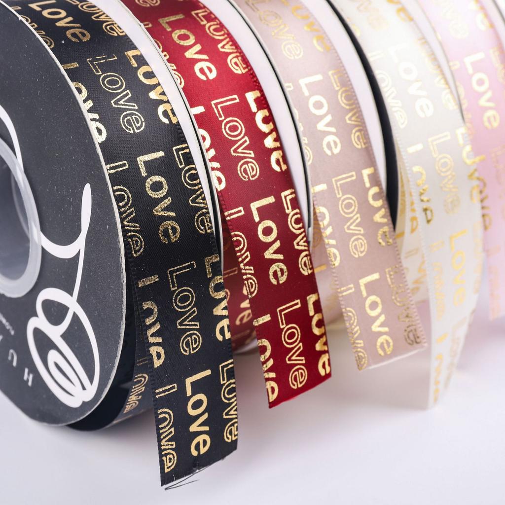 Valentine's Day 2.5cm Gold Stamping English Love Ribbon Bouquet Flower Packaging Gift Ribbon