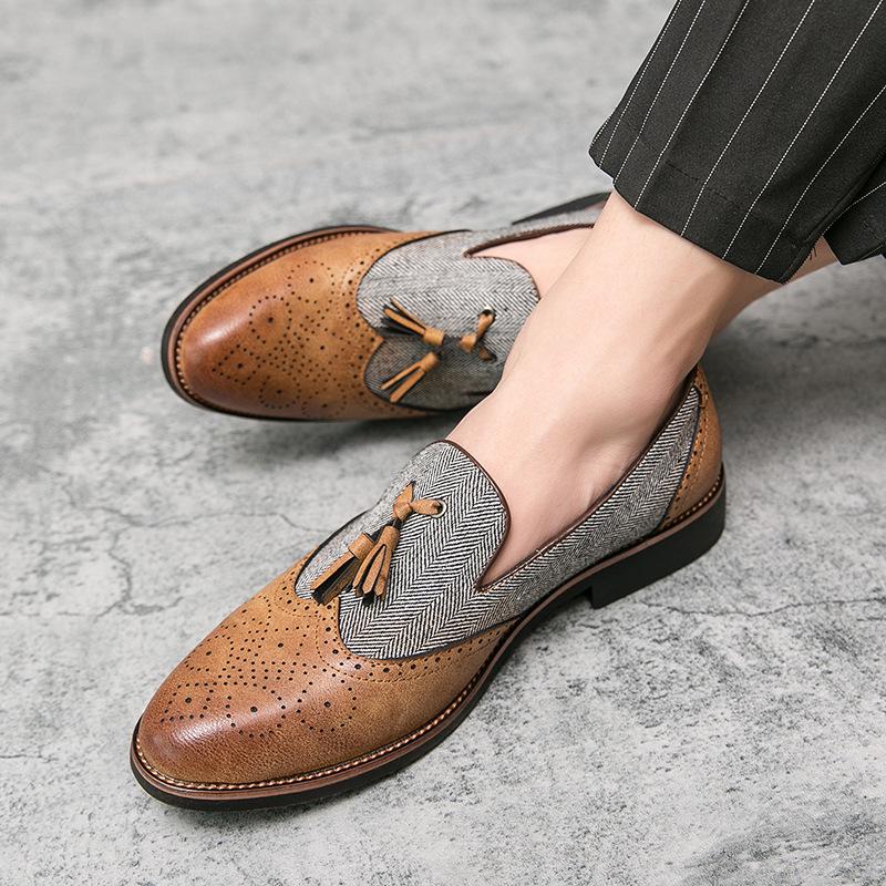 

6987 Autumn British Retro Men s Brogue Tassel Leather Shoes 46 коричневий
