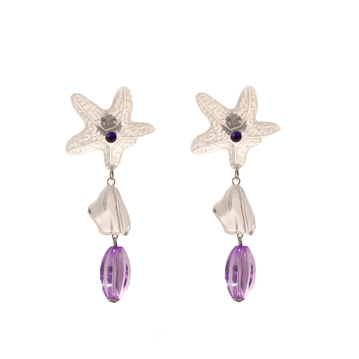 Trendy and fashionable resin multi-layer water droplet pendant earrings with starfish high-end design, vacation style earrings