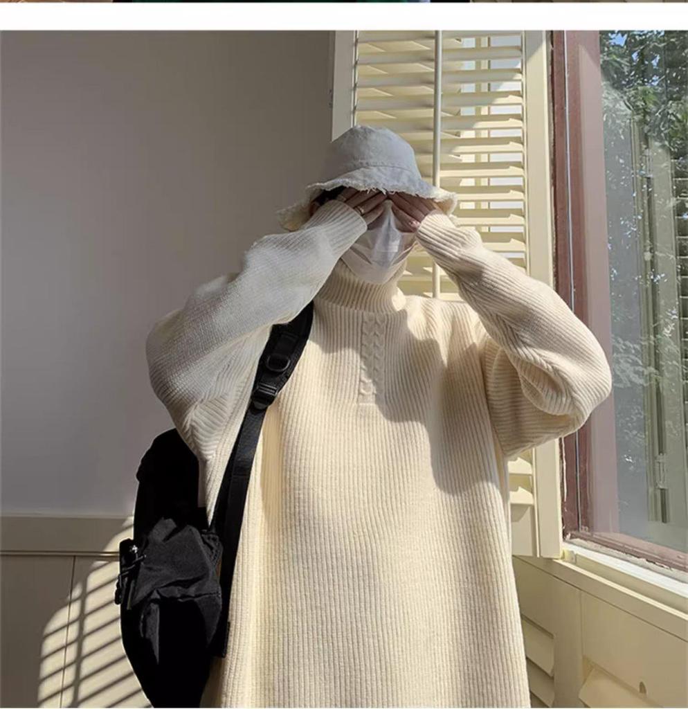 Pánský černý rolák - Ležérní, volný, všestranný, silný trendový pletený top s jelení kožešinou, hongkongského stylu, ideální pro podzim/zimu