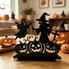 DYS Witch Wooden Table Centerpiece, Spooky Castle Black Cat Standing Tabletop Ornament for Halloween Party, Desk Tiered Tray Decor