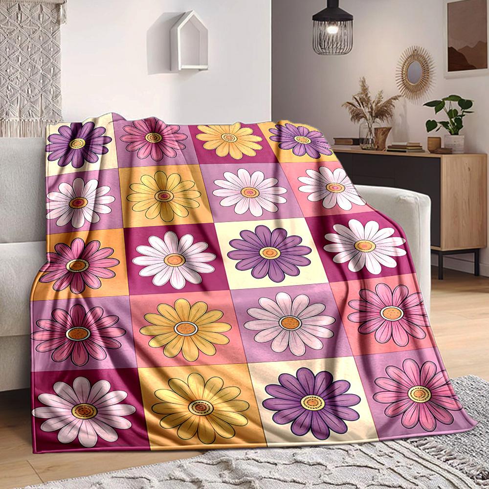 1pc Floral Pattern Lightweight Flannel Blanket, Comfortable and Warm Blanket, for Office and Camping Sofa Bed, Livingroom175