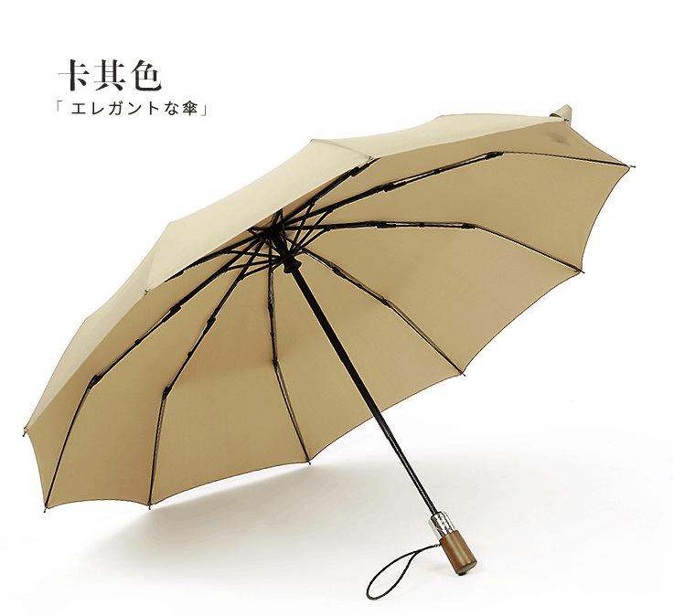 Ten-bone windproof umbrella three-fold automatic rain folding umbrella men's solid wood retro gentleman umbrella