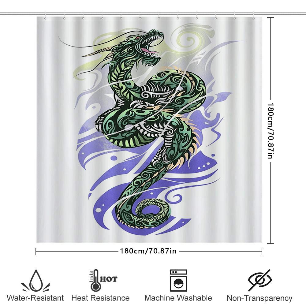 Green Dragon Shower Curtain Wall Decor Fabric Waterproof Bath Mat Boho Chic Home Decor Accessories Polyester Print Decorative Ba