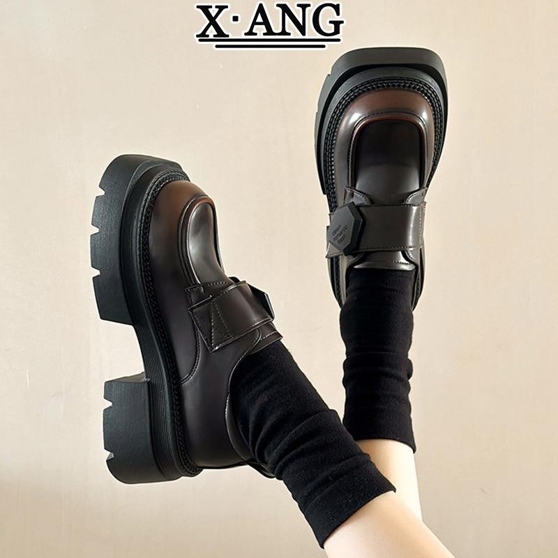 Leather small leather shoes women's spring new thick heel platform muffin single shoes Mary Jane shoes high heels