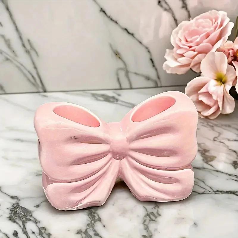 

1pc Ins Style Dual Slot Bowknot Toothbrush Holder, Creative Bathroom Vanity Organizer For Electric Toothbrush & Toothpaste розовый