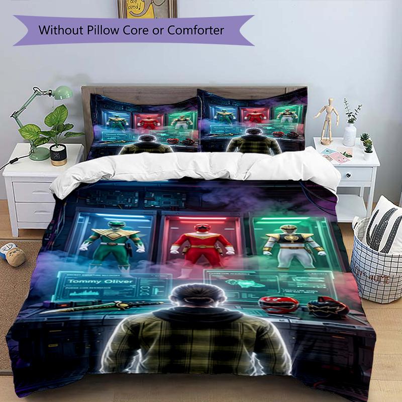 Set copripiumino 3 pezzi (1*Copripiumino + 2*Federe, Senza Nucleo),Set Biancheria da Letto con Stampa Mighty Morphin Power Rangers, Decorazione Camera da Letto, Stagione Unica, Compleanno