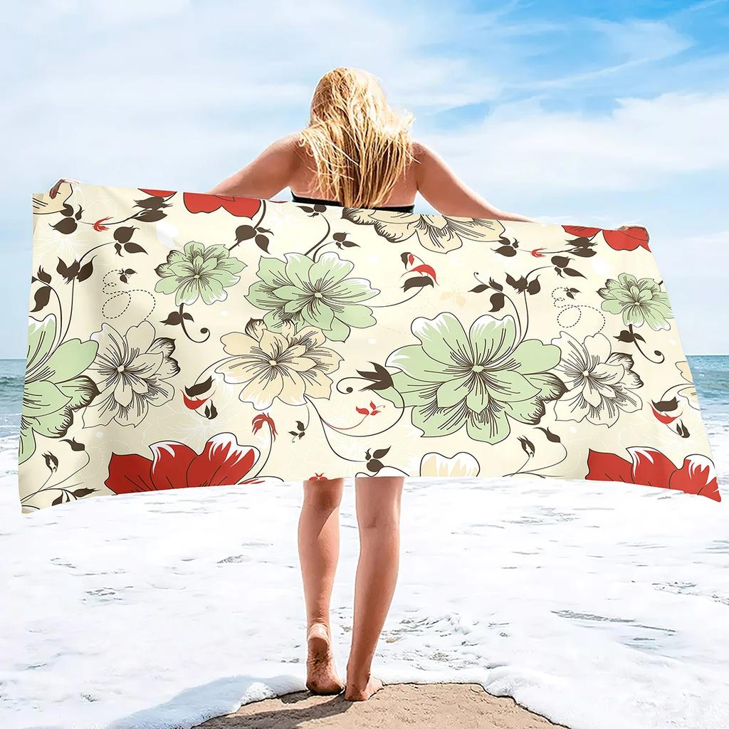 Exquisite Blue Floral Design Beach Towel - Soft Microfiber for Travel, Pool & Spa - Perfect Gift for