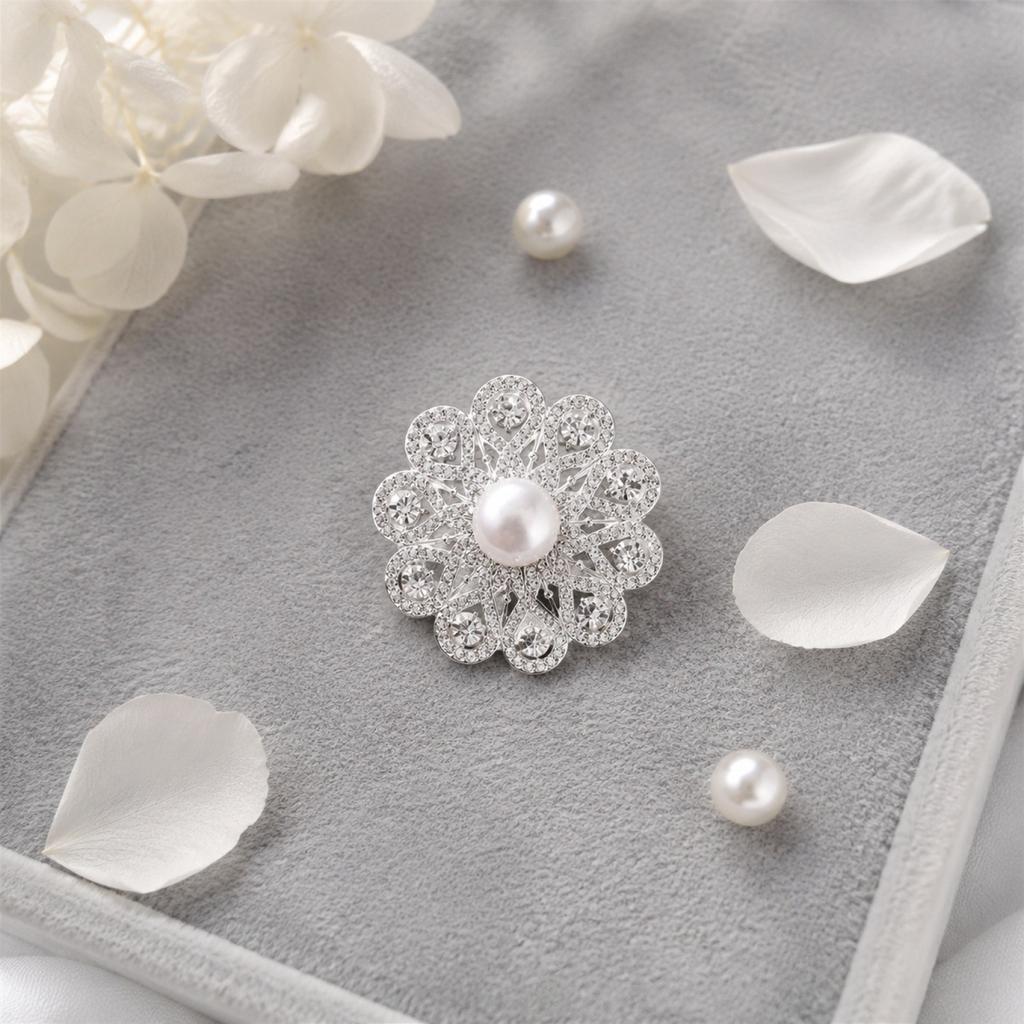 Magnetic Brooch Flower Design Pearl Center Fashion Shirt Collar Pin Magnetic Clasp Elegant Accessory for Women