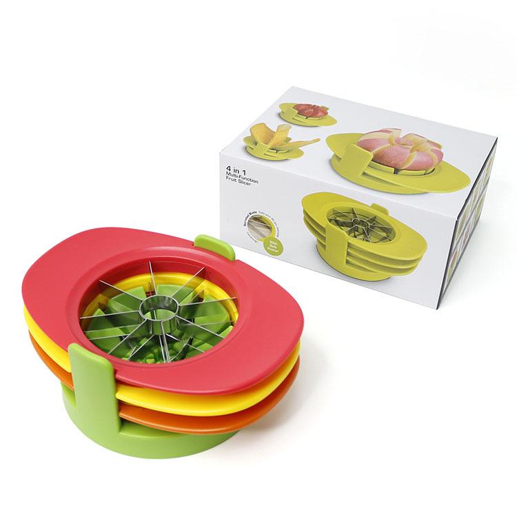 Fruit Cutter Slicer, 4 In 1 Apple Slicer with Vegetable Peeler & Cleaning Brush Mango Cutter Corer Remover Tomato Wedges