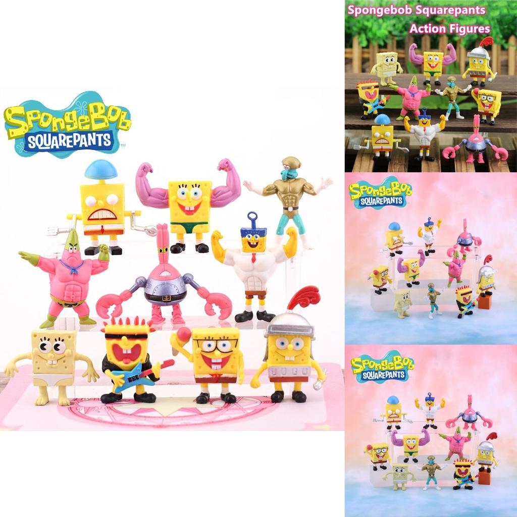 Colorful 10-piece Set Of Muscle Spongebob Cake Decorations